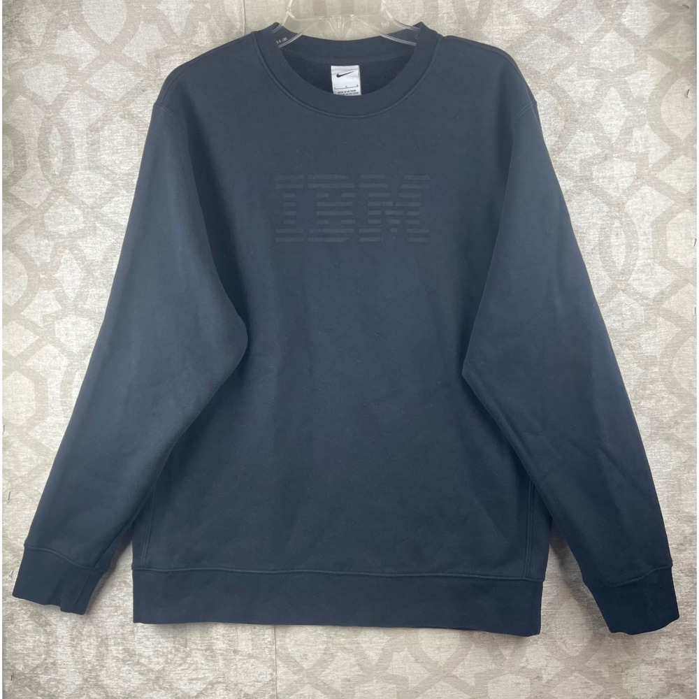 Nike Club Fleece Mens Large Black IBM Logo Crewneck Sweatshirt FD9863-010 2023